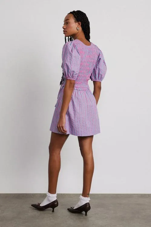 Women Dresses Damson Madder Bluebelle Shirred Mini Dress 8211 Pink and Blue Stripe