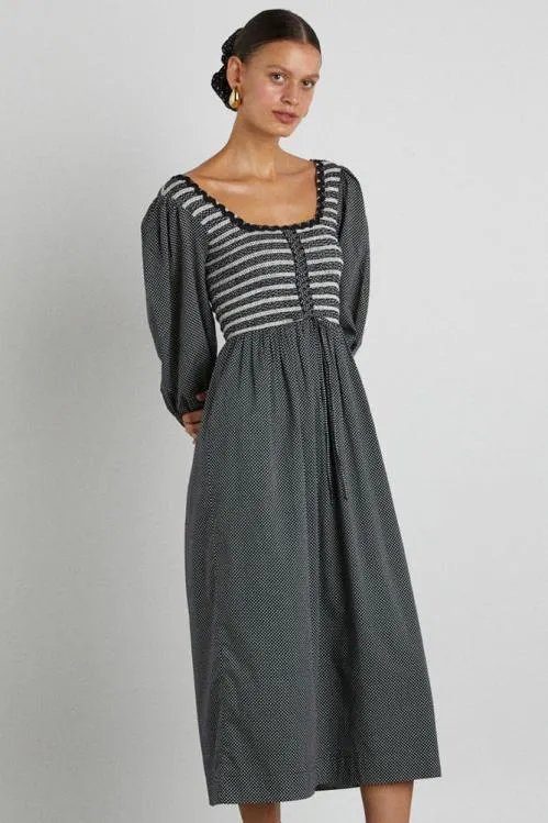 Women Dresses Damson Madder Hermione Shirred Midi Dress 8211 Pin Dot