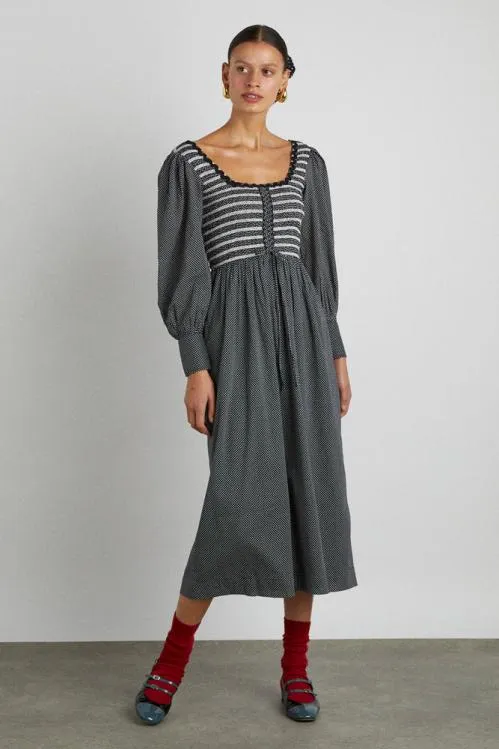 Women Dresses Damson Madder Hermione Shirred Midi Dress 8211 Pin Dot
