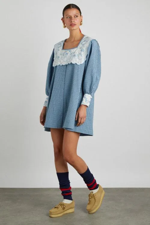 Women Dresses Damson Madder Mala Mini 8211 Blue Gingham