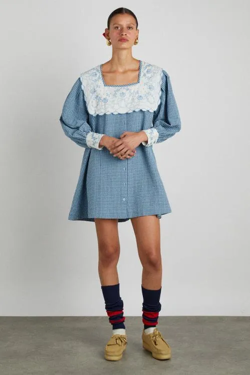 Women Dresses Damson Madder Mala Mini 8211 Blue Gingham