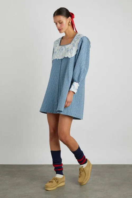 Women Dresses Damson Madder Mala Mini 8211 Blue Gingham