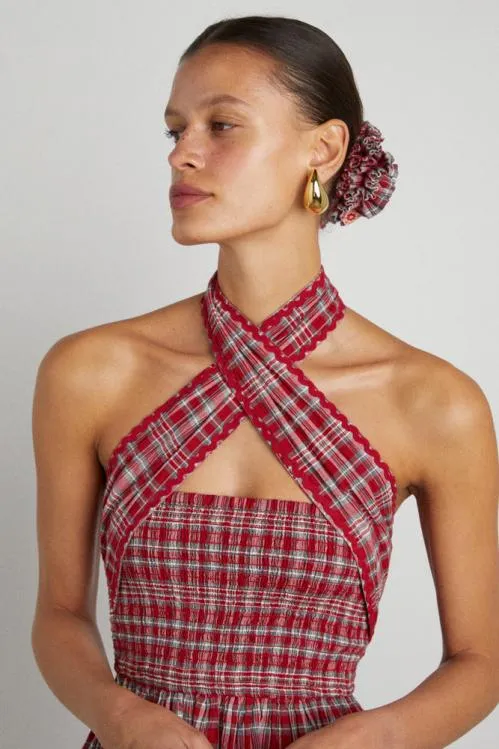 Women Dresses Damson Madder Pia Midi Dress 8211 Red Check
