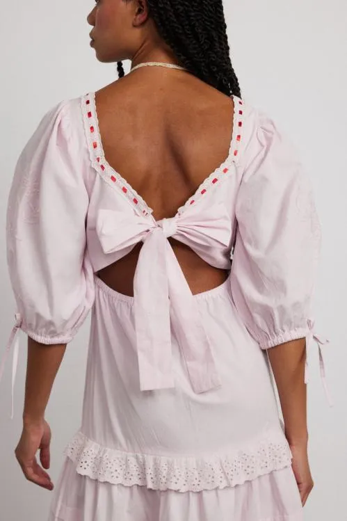 Women Dresses Damson Madder Rebecca Bow Back Dress 8211 Pink Broderie