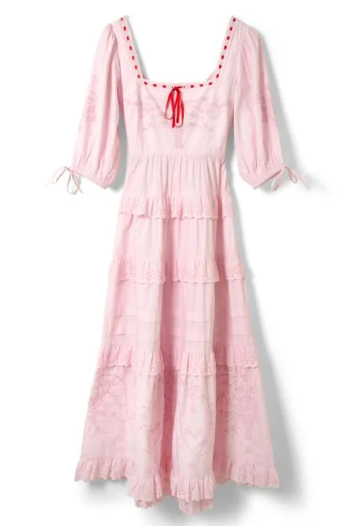 Women Dresses Damson Madder Rebecca Bow Back Dress 8211 Pink Broderie