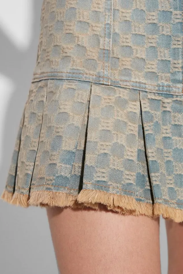 Women Dresses MISBHV Jacquard Denim Monogram Pleated Mini Dress Blue
