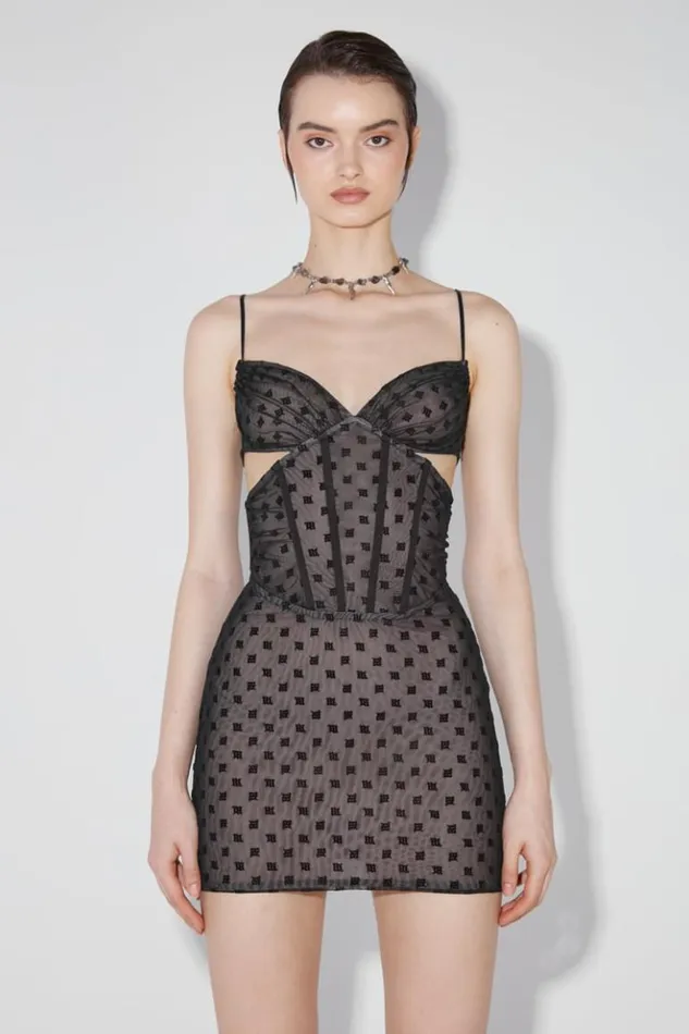 Women Dresses MISBHV Mesh Monogram Corset Mini Dress Black