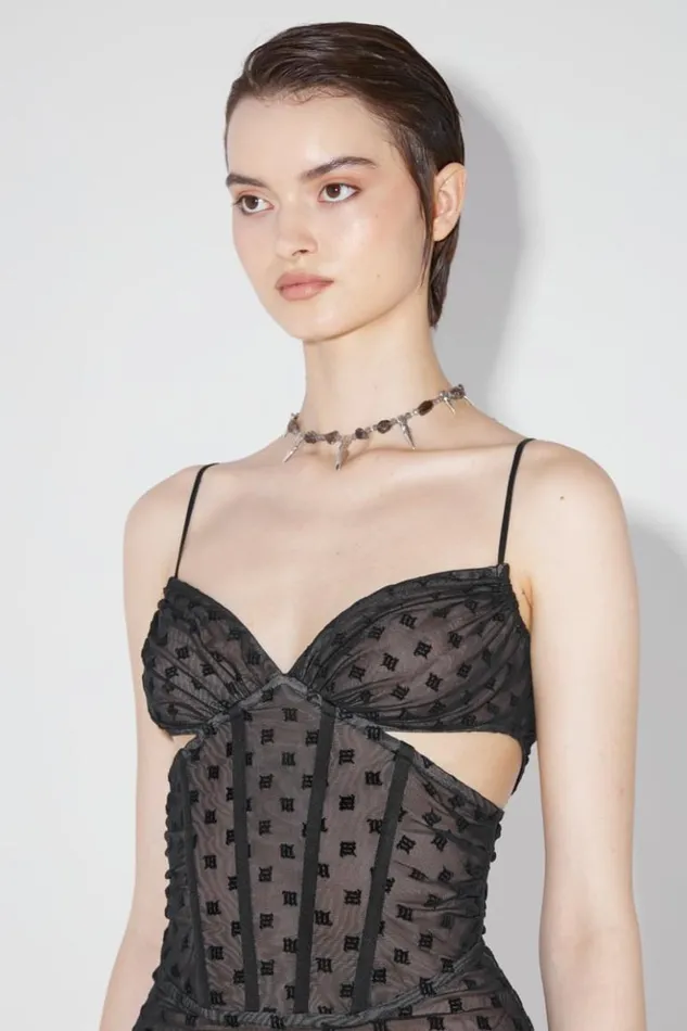 Women Dresses MISBHV Mesh Monogram Corset Mini Dress Black