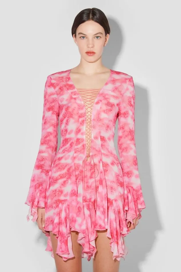 Women Dresses MISBHV Recycled Viscose Chiffon Lace Mini Dress Pink