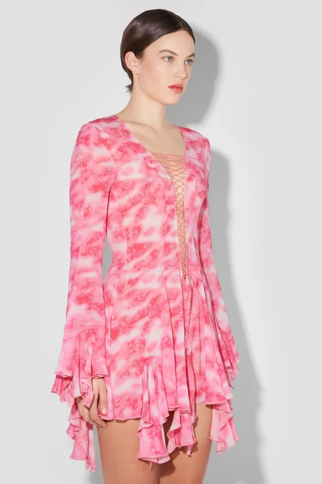 Women Dresses MISBHV Recycled Viscose Chiffon Lace Mini Dress Pink