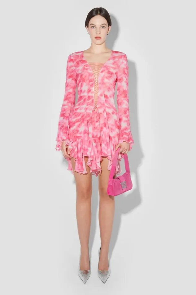 Women Dresses MISBHV Recycled Viscose Chiffon Lace Mini Dress Pink