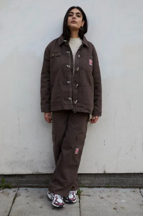 Women Jackets and Coats Damson Madder Dion Workwear Borg Shacket 8211 Chocolate
