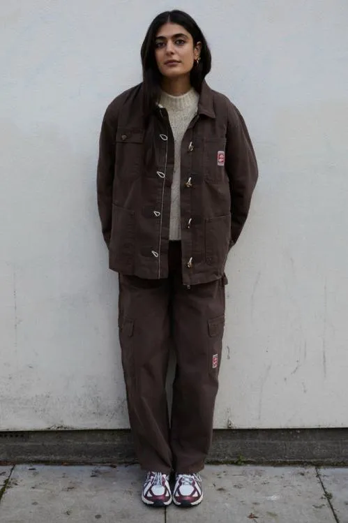 Women Jackets and Coats Damson Madder Dion Workwear Borg Shacket 8211 Chocolate