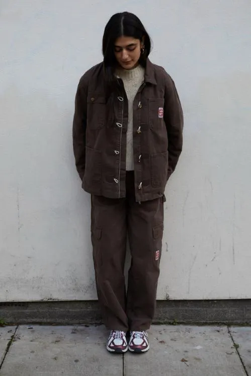 Women Jackets and Coats Damson Madder Dion Workwear Borg Shacket 8211 Chocolate