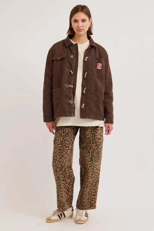 Women Jackets and Coats Damson Madder Dion Workwear Borg Shacket 8211 Chocolate