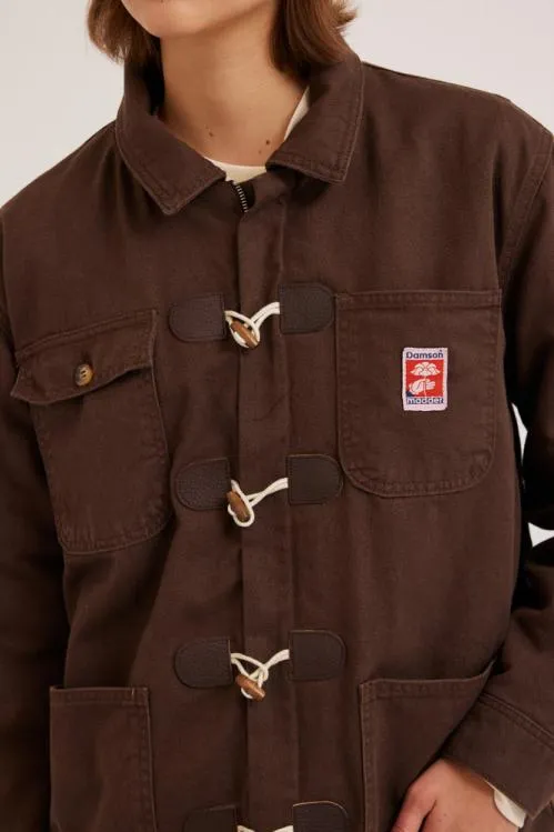 Women Jackets and Coats Damson Madder Dion Workwear Borg Shacket 8211 Chocolate