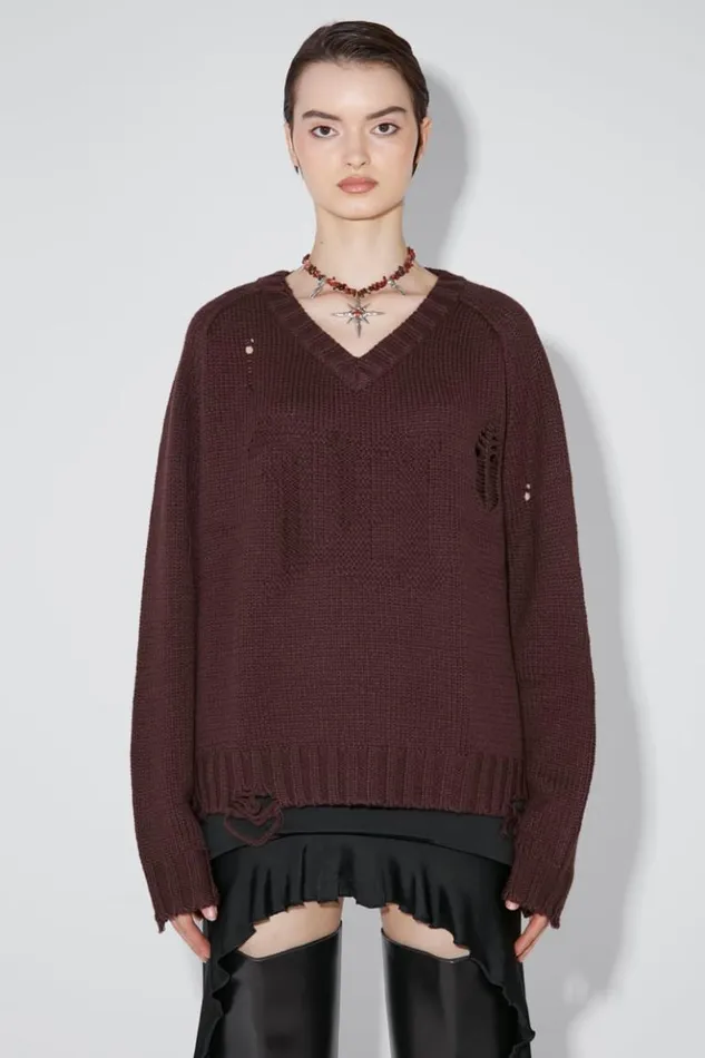 Women Knitwear MISBHV Distressed Knit Brown