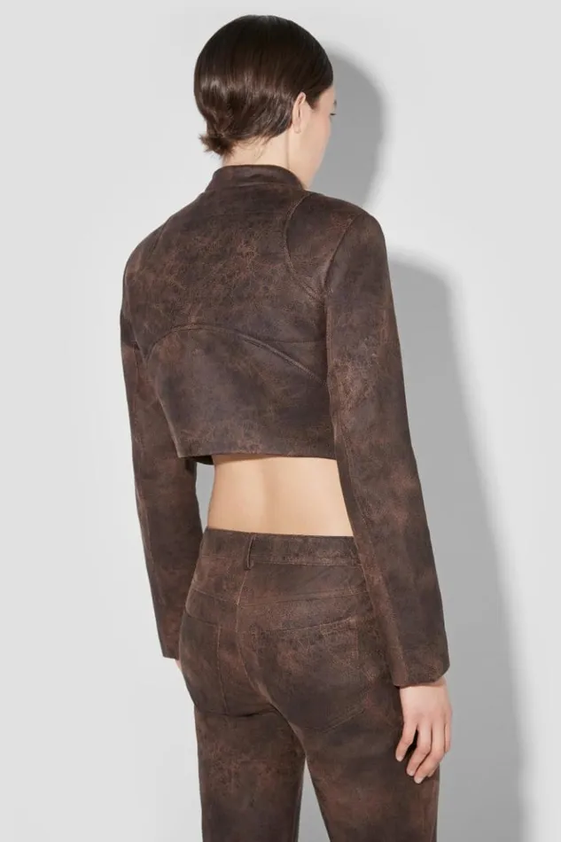 Women Outerwear MISBHV Cracked Faux Leather Cropped Moto Jacket Brown