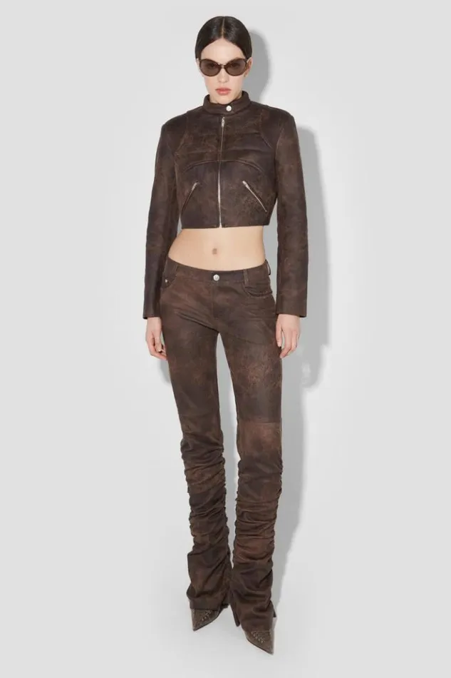Women Outerwear MISBHV Cracked Faux Leather Cropped Moto Jacket Brown