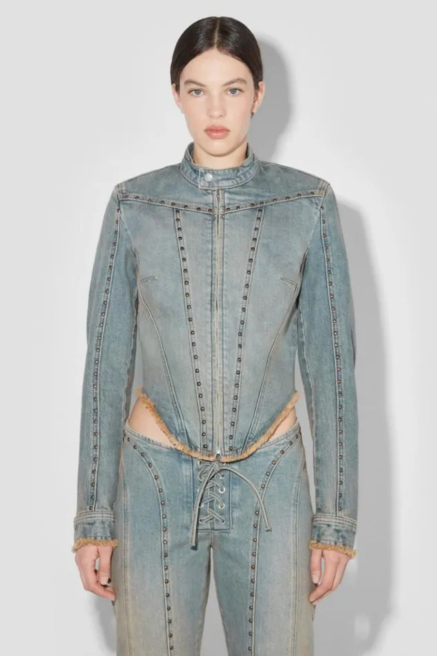 Women Outerwear MISBHV Sunset Wash Denim Jacket With Studs Blue