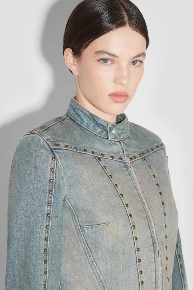 Women Outerwear MISBHV Sunset Wash Denim Jacket With Studs Blue
