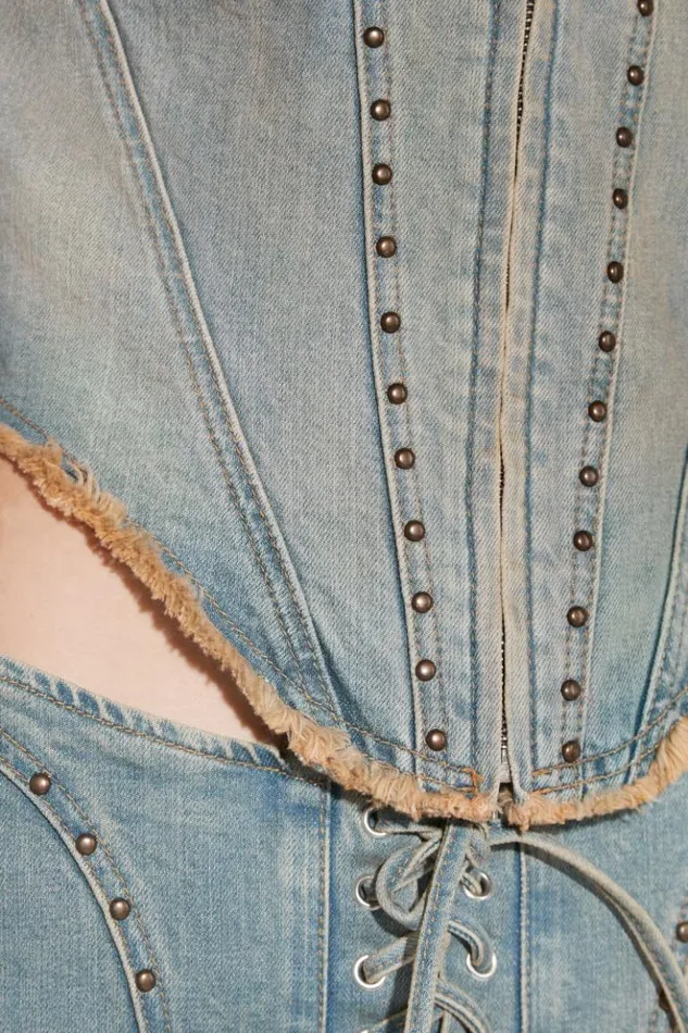 Women Outerwear MISBHV Sunset Wash Denim Jacket With Studs Blue