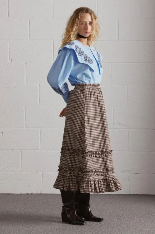 Women Skirts Damson Madder Rina Ruffle Skirt 8211 Chocolate Check