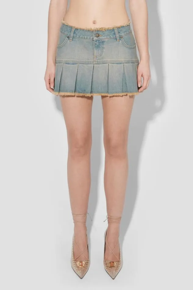 Women Skirts MISBHV Sunset Wash Denim Pleated Skirt Blue