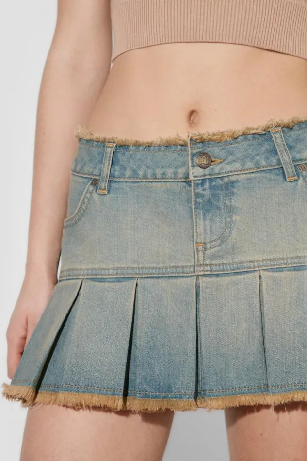 Women Skirts MISBHV Sunset Wash Denim Pleated Skirt Blue