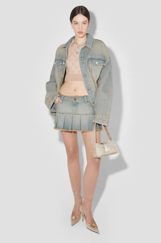 Women Skirts MISBHV Sunset Wash Denim Pleated Skirt Blue