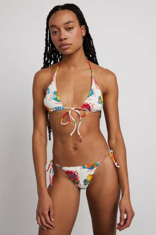 Women Swim and Beach Damson Madder Tie Front Triangle Bikini Top 8211 Fruit Labels