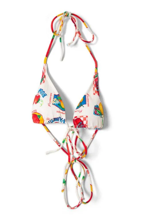 Women Swim and Beach Damson Madder Tie Front Triangle Bikini Top 8211 Fruit Labels