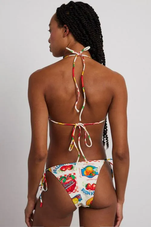 Women Swim and Beach Damson Madder Tie Front Triangle Bikini Top 8211 Fruit Labels
