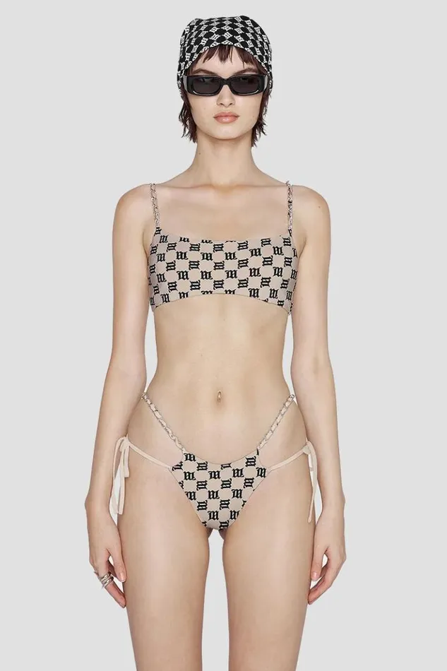 Women Swimwear MISBHV Swim Chain Monogram Bikini Bottoms Beige