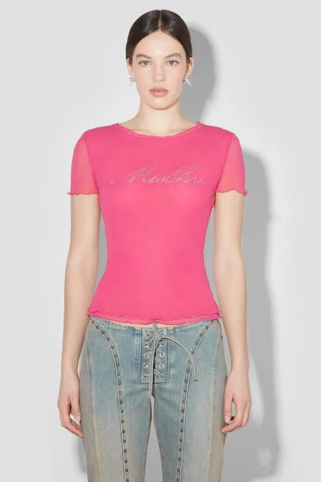 Women TShirts MISBHV Crystal Mesh Baby TShirt Pink