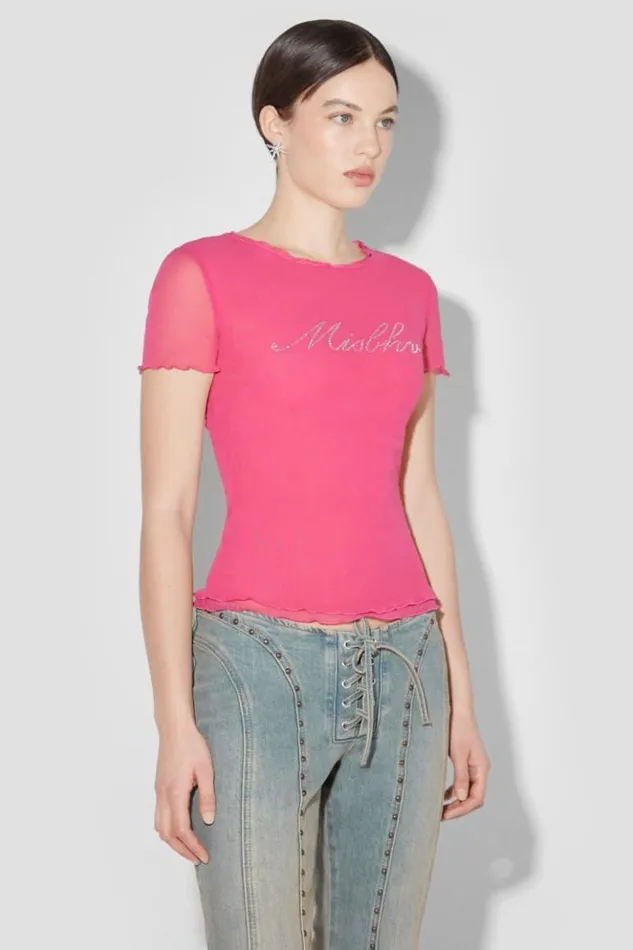 Women TShirts MISBHV Crystal Mesh Baby TShirt Pink