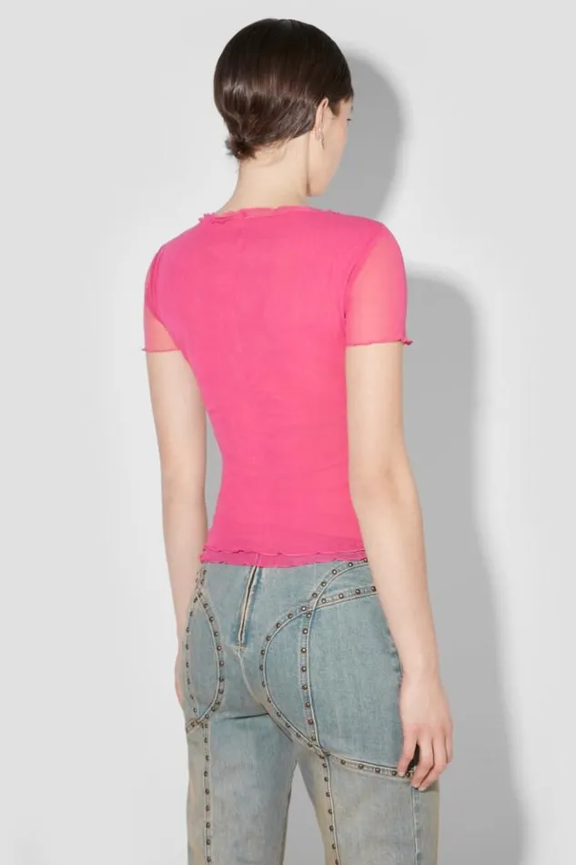 Women TShirts MISBHV Crystal Mesh Baby TShirt Pink