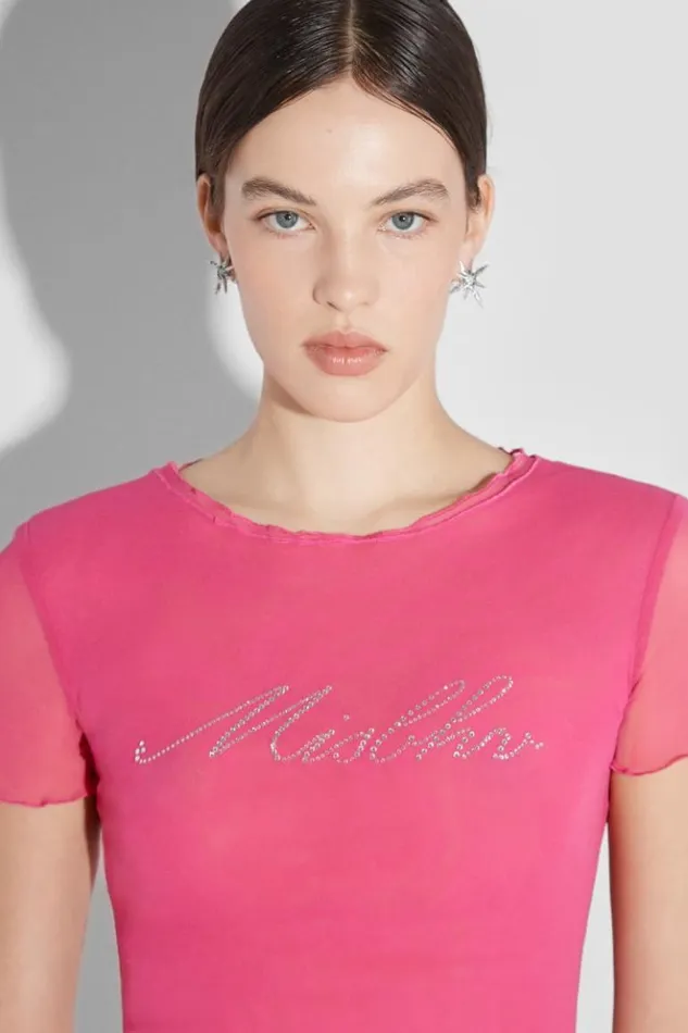 Women TShirts MISBHV Crystal Mesh Baby TShirt Pink
