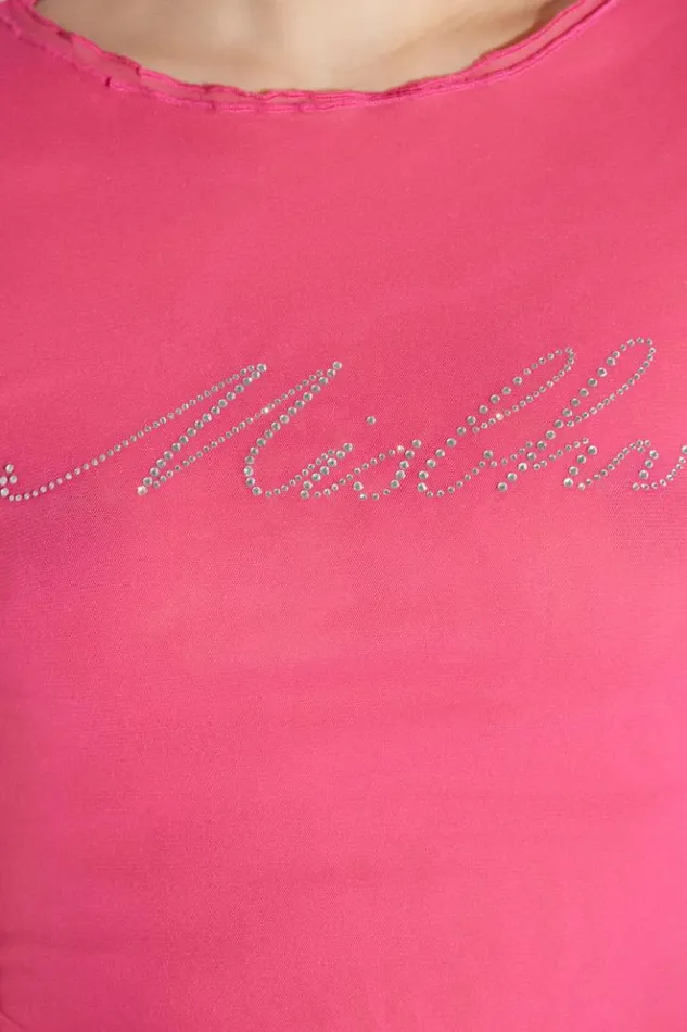 Women TShirts MISBHV Crystal Mesh Baby TShirt Pink