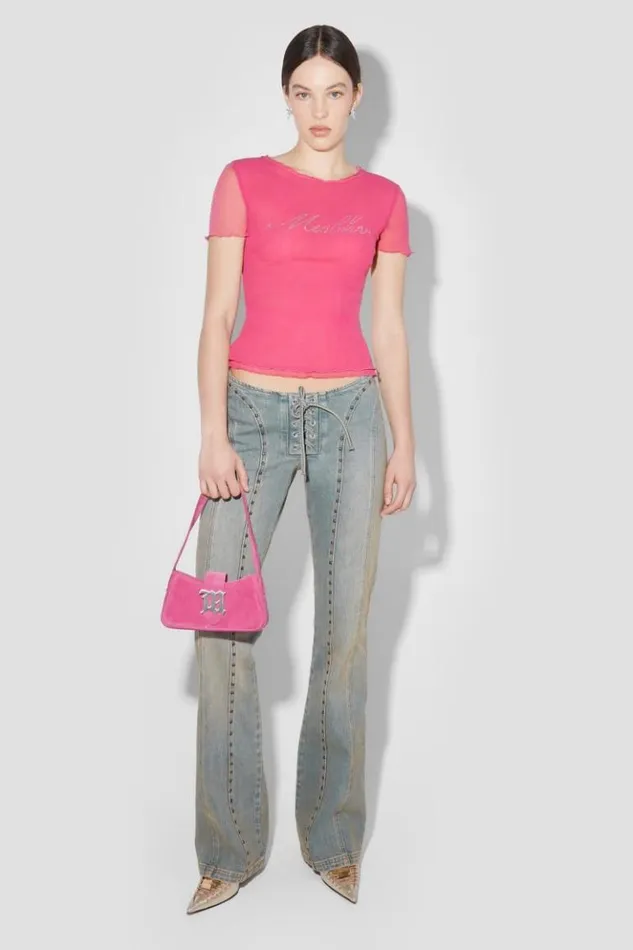 Women TShirts MISBHV Crystal Mesh Baby TShirt Pink