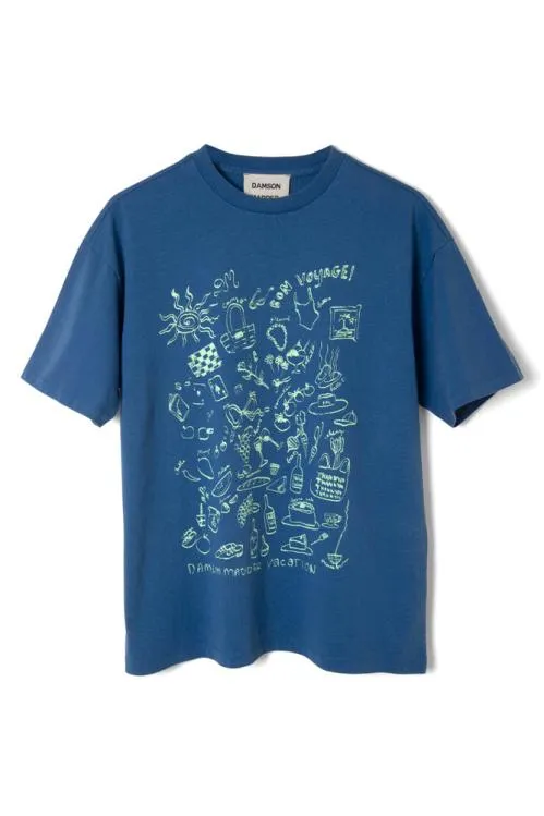 Women Tops Damson Madder Bon Voyage 8211 Blue Bf Tee