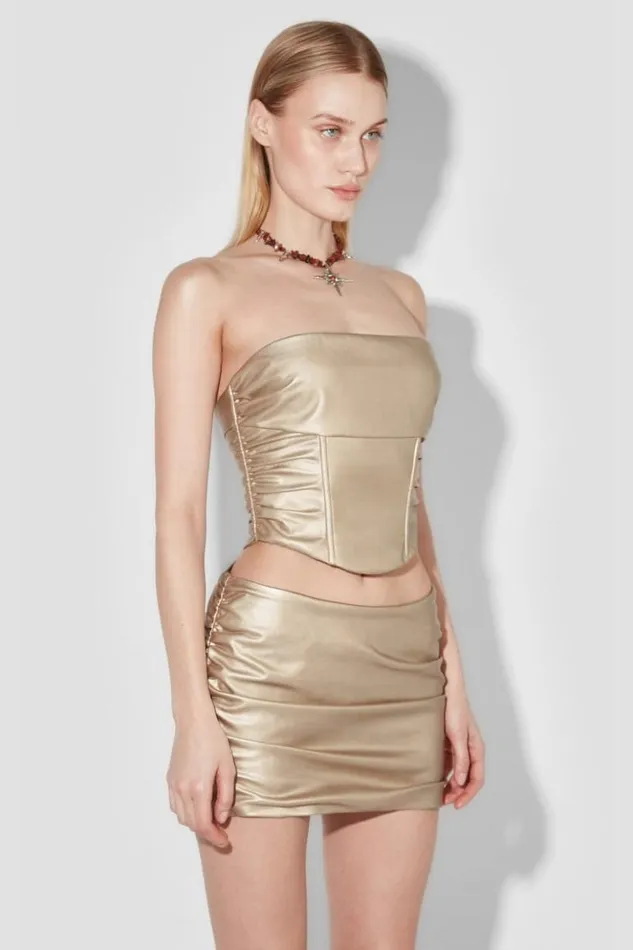 Women Tops MISBHV Faux Leather Ruched Corset Gold