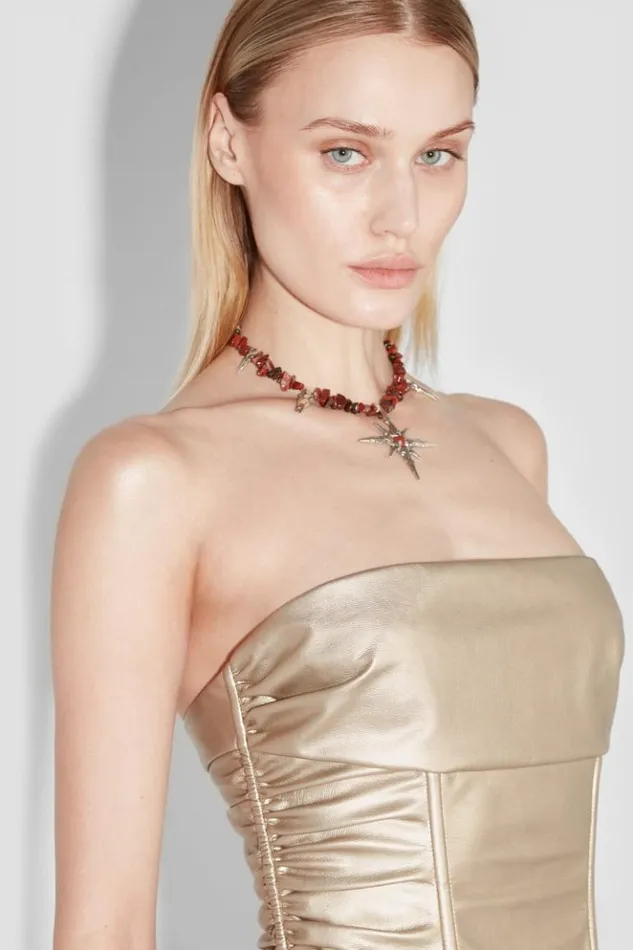 Women Tops MISBHV Faux Leather Ruched Corset Gold