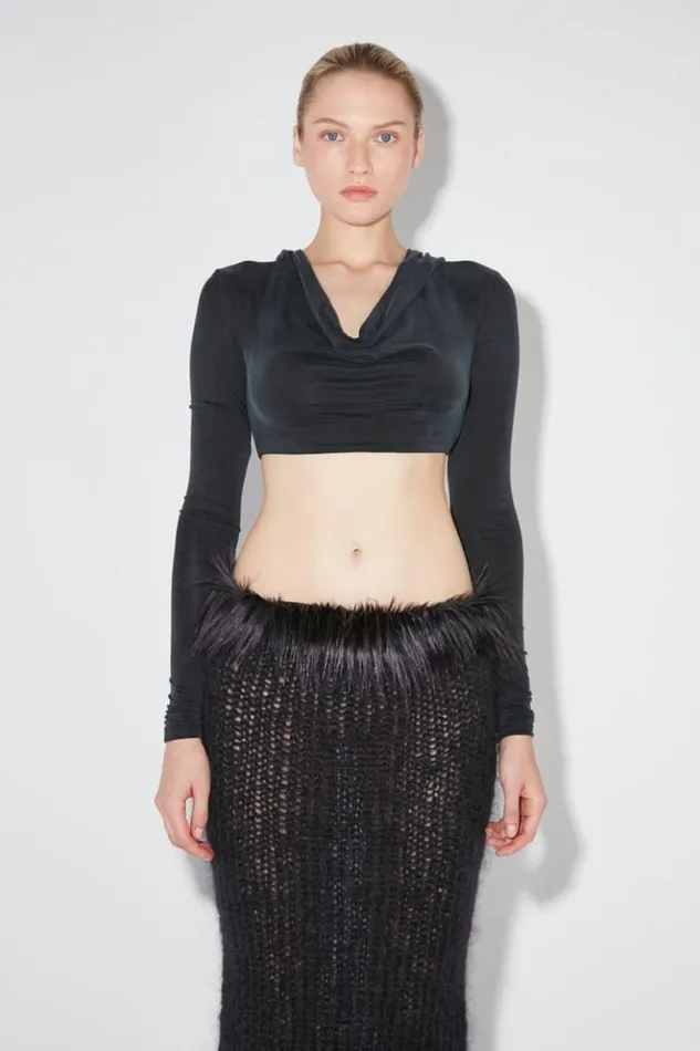 Women Tops MISBHV Hooded Cropped Cupro Longsleeve Black
