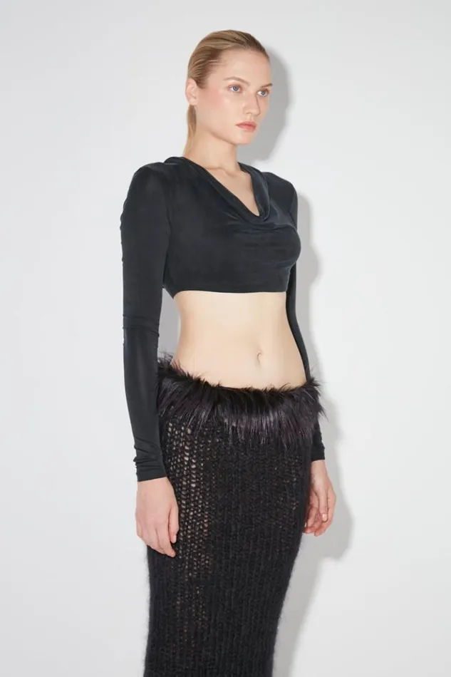 Women Tops MISBHV Hooded Cropped Cupro Longsleeve Black