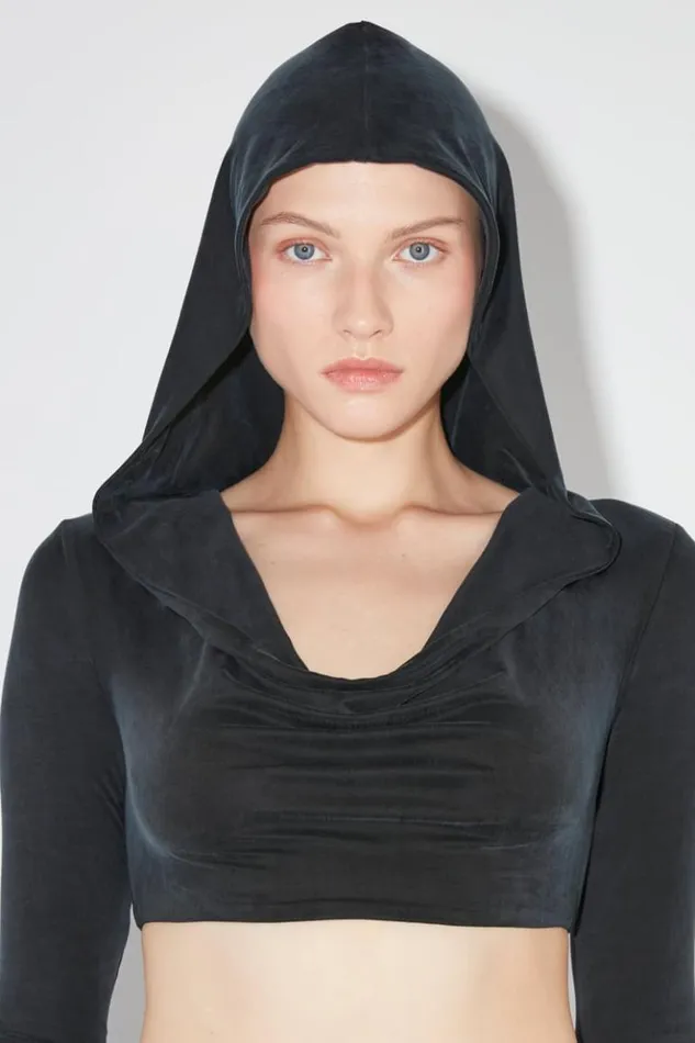 Women Tops MISBHV Hooded Cropped Cupro Longsleeve Black
