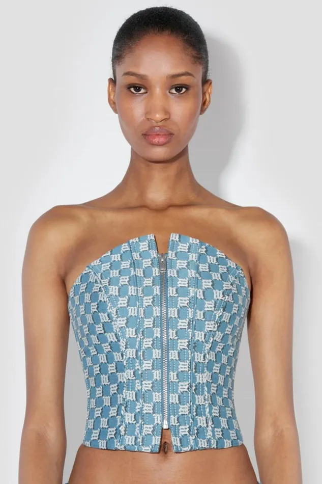 Women Tops MISBHV Jacquard Canvas Monogram Corset Top Blue