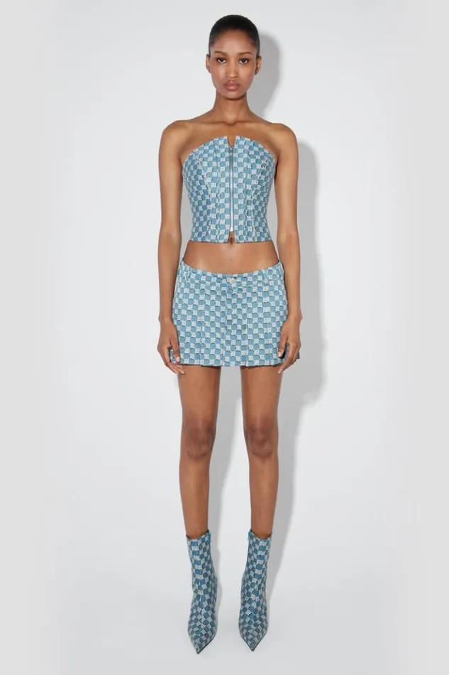 Women Tops MISBHV Jacquard Canvas Monogram Corset Top Blue