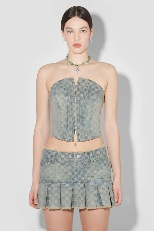 Women Tops MISBHV Jacquard Denim Monogram Corset Blue