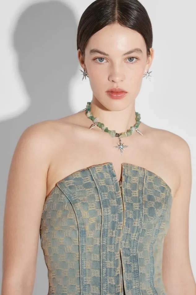 Women Tops MISBHV Jacquard Denim Monogram Corset Blue